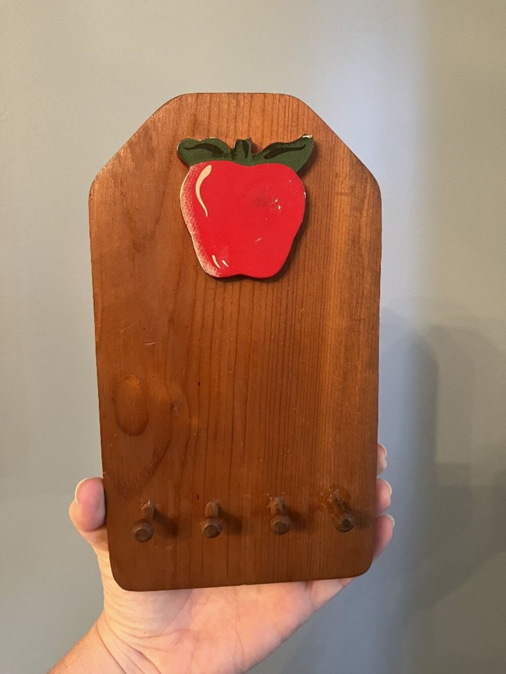 Vintage Country Kitchen Apple Wooden Key Peg Rack Wall Decor
